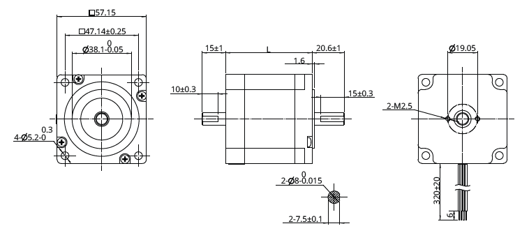 Schéma dimensionnel du moteur rotatif hybride Taille 23 (57mm)